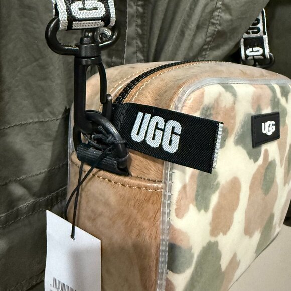 UGG JANEY II CLEAR CALF HAIR CROSSBODY CAMERA BAG Animal Print Brown Black - Picture 7 of 16